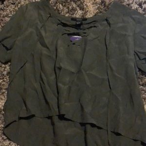 Cropped green lace up shirt